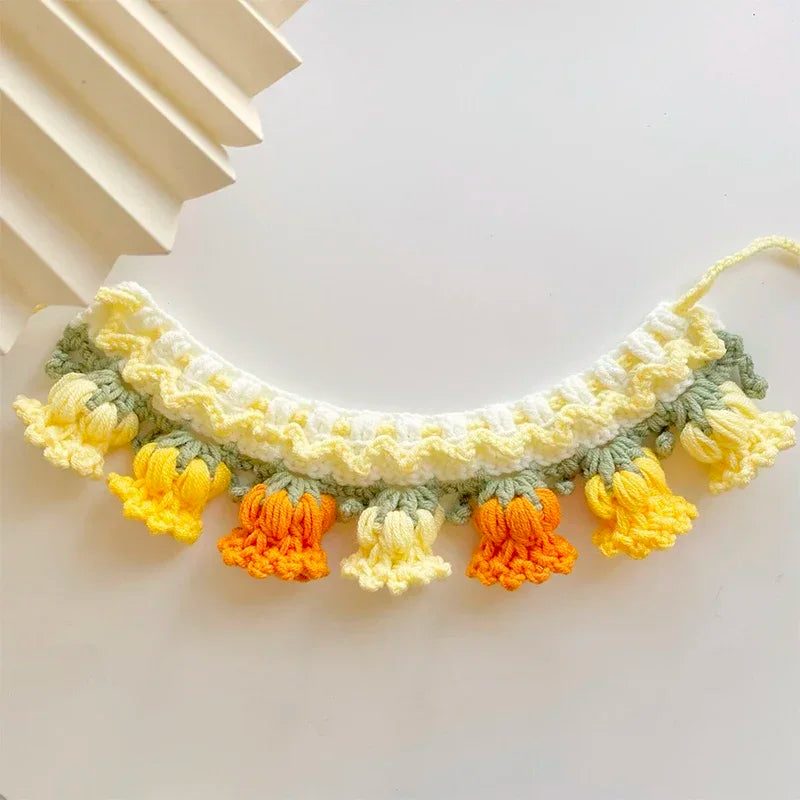 Pure hand knitting Cat Dog Knitted Collar Crochet Collar Pet Drool Scarf Bib Orchid Bell Flower Cute Photo Accessories