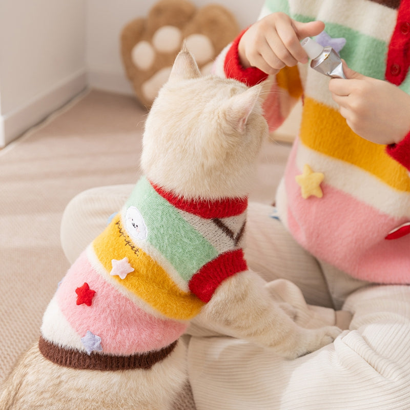 Cheerful Cat Cartoon Star Striped