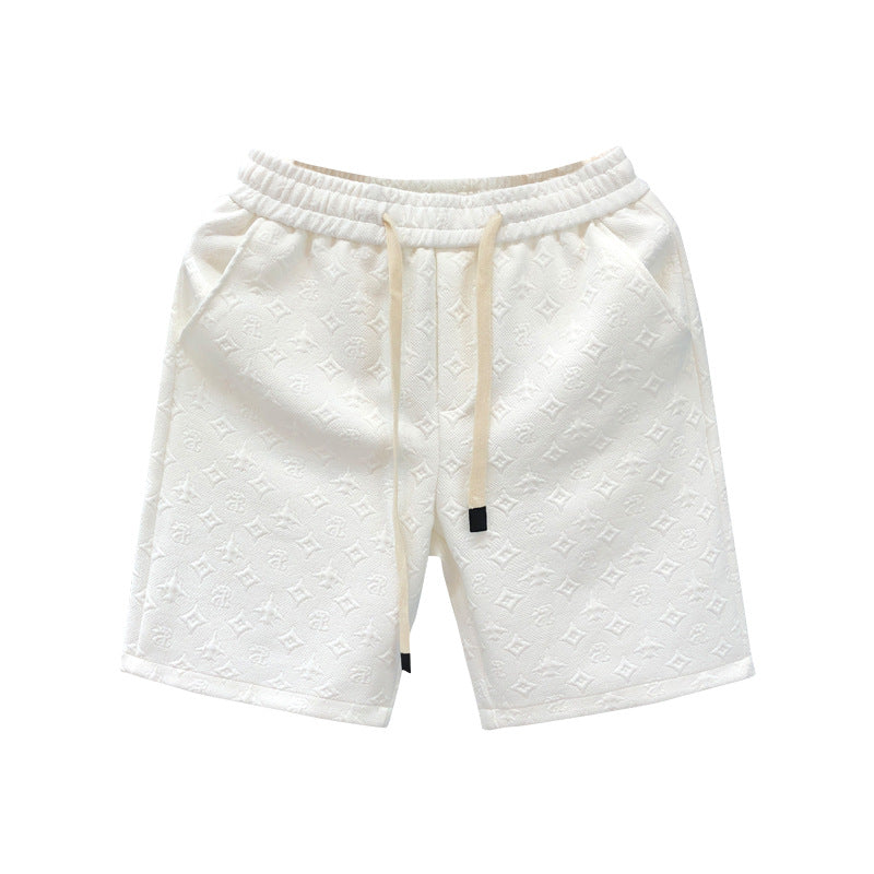 White Jacquard Shorts For Men