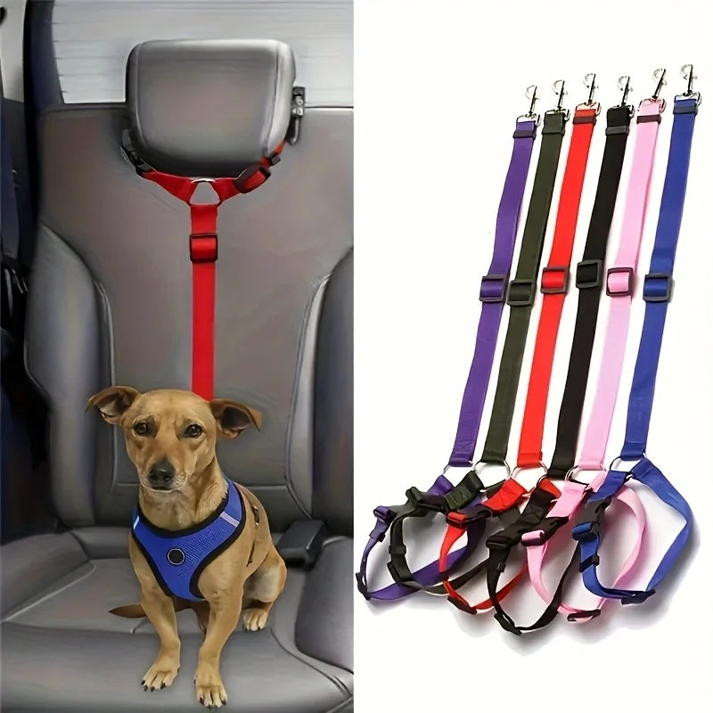 Solid Color Two-in-one Pet Car Seat Belt Nylon Lead Leash Backseat Safety Belt Adjustable Dogs Harness Collar Pet Accessories