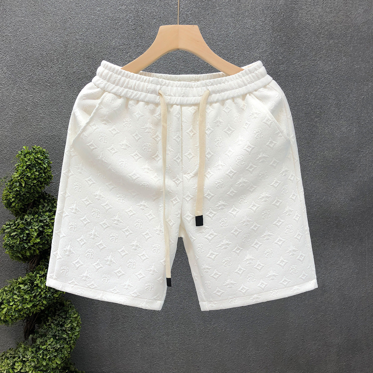 White Jacquard Shorts For Men