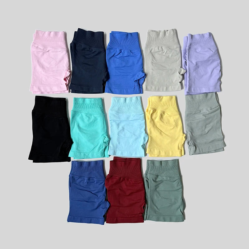 2025 Seamless Yoga Shorts Women Fitness Sports Biker 4.5" Low Ribbed Band Gym Shorts Workout Scrunch Butt Impact Leggings
