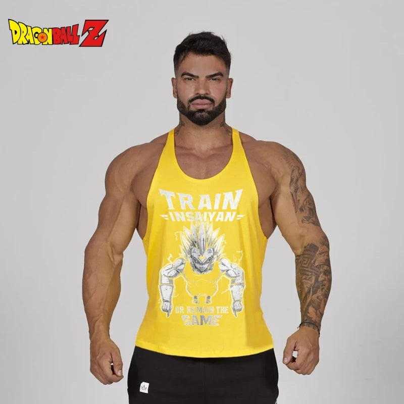 Men's Stringer Gym Vest, Dragon Ball Z Saiyan Training Tank Top, Quick - Dry Sleeveless Singlets for Fitness Muscle Building