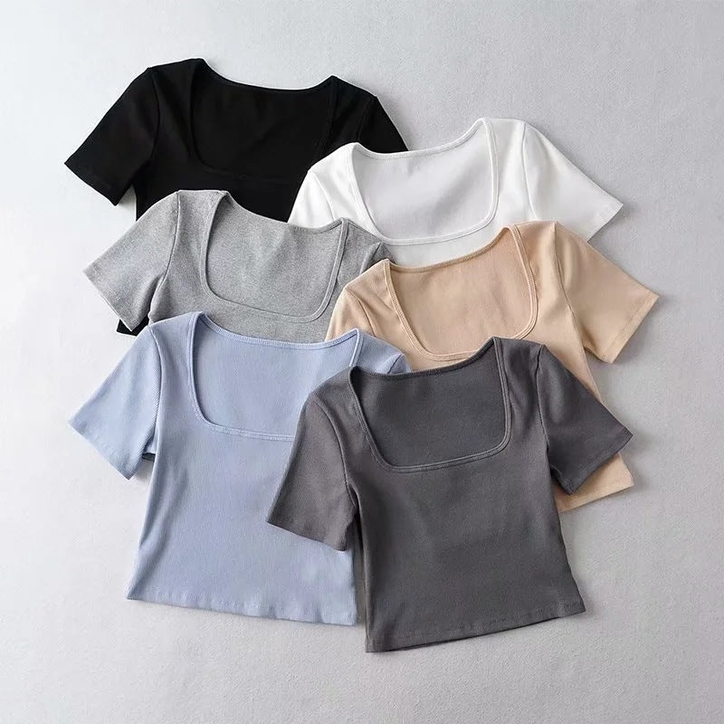 Cropped Square Neck T-shirt