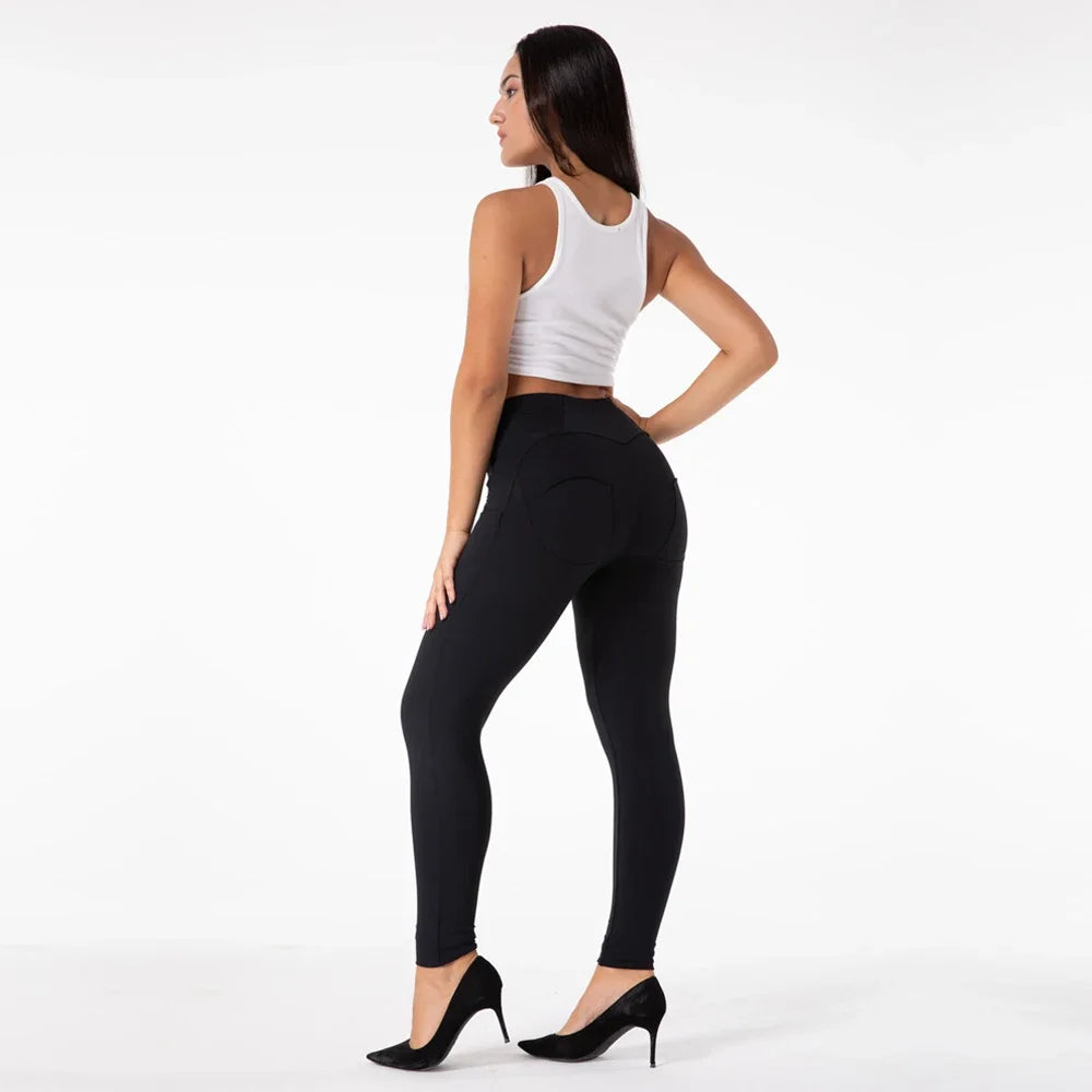 Shascullfites Melody High-Waist Black Leggings Women's Slim Fit Yoga Pants Comfortable Scrunched Gym Trousers
