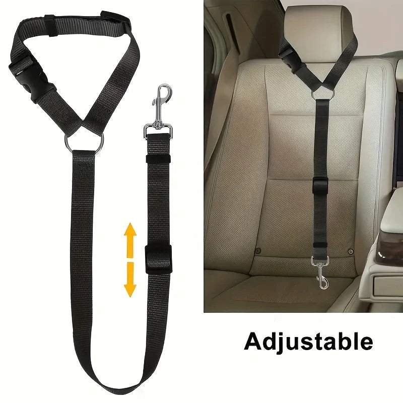 Solid Color Two-in-one Pet Car Seat Belt Nylon Lead Leash Backseat Safety Belt Adjustable Dogs Harness Collar Pet Accessories