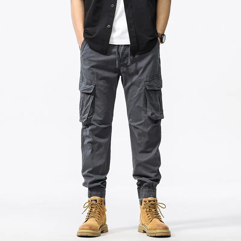 Men Cotton Jogging Cargo Long Pants Retro Solid Korean Style Straight Long Trousers Mens Outdoor Jogger Training Work Pants