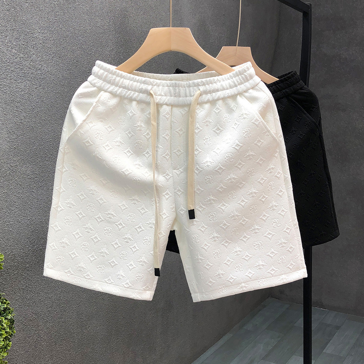 White Jacquard Shorts For Men