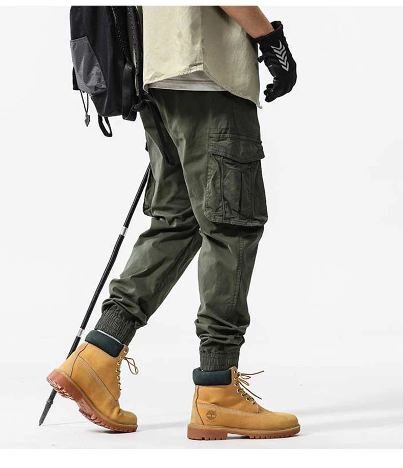 Men Cotton Jogging Cargo Long Pants Retro Solid Korean Style Straight Long Trousers Mens Outdoor Jogger Training Work Pants