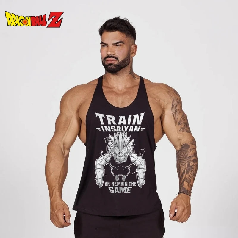 Men's Stringer Gym Vest, Dragon Ball Z Saiyan Training Tank Top, Quick - Dry Sleeveless Singlets for Fitness Muscle Building