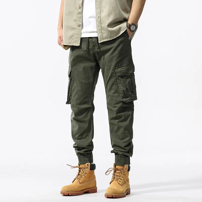 Men Cotton Jogging Cargo Long Pants Retro Solid Korean Style Straight Long Trousers Mens Outdoor Jogger Training Work Pants