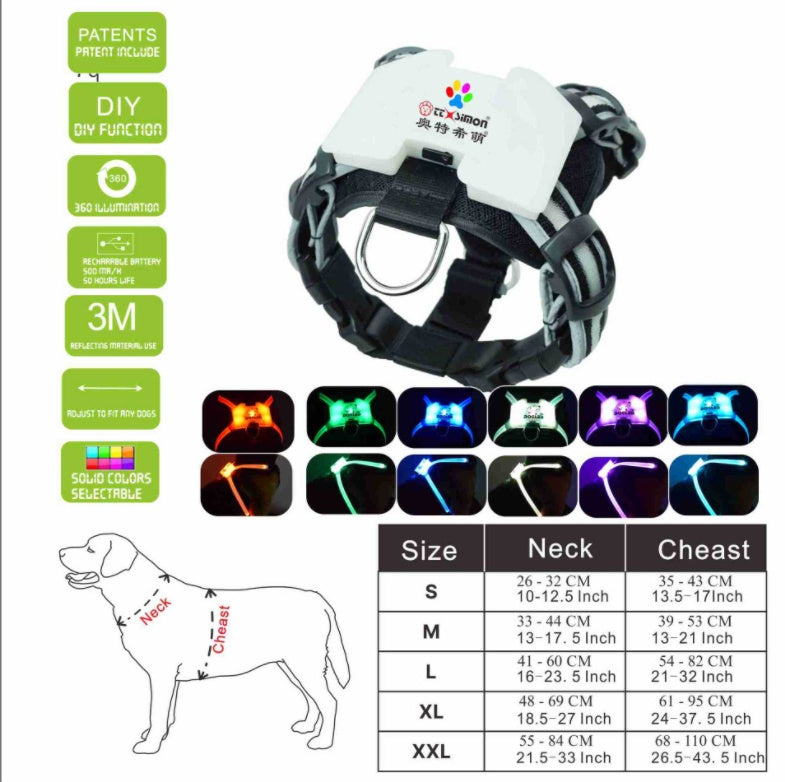 Anti-lost Warning Flashing Dog Harness