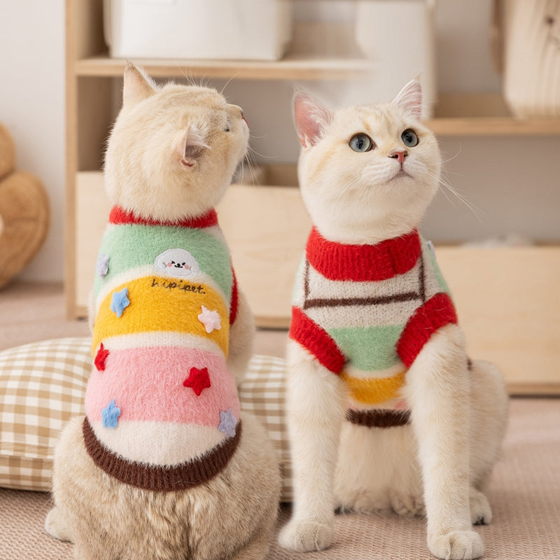 Cheerful Cat Cartoon Star Striped