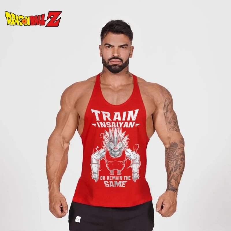 Men's Stringer Gym Vest, Dragon Ball Z Saiyan Training Tank Top, Quick - Dry Sleeveless Singlets for Fitness Muscle Building