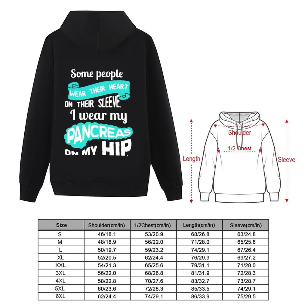 Wear my pancreas on my hip - diabetes diabetes t1d insulin pump humor funny Hoodie anime clothes autumn men's oversize hoodie