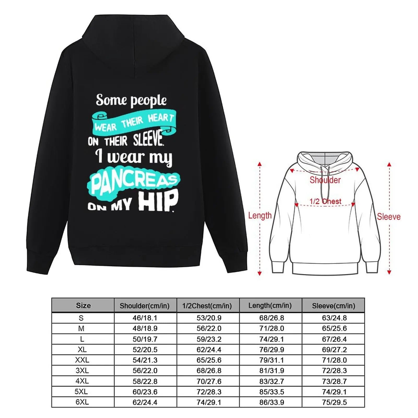Wear my pancreas on my hip - diabetes diabetes t1d insulin pump humor funny Hoodie anime clothes autumn men's oversize hoodie
