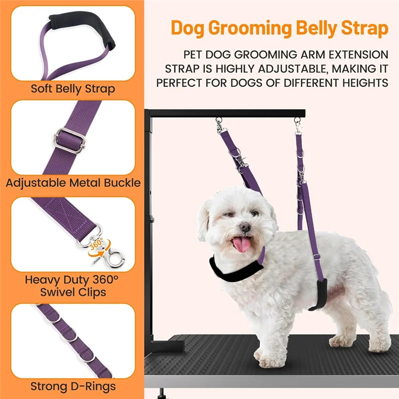 BAAJ-Dog Grooming Belly Strap With Clamp Loop, Loops For Table Arm Extender Bathing Restraint Leash