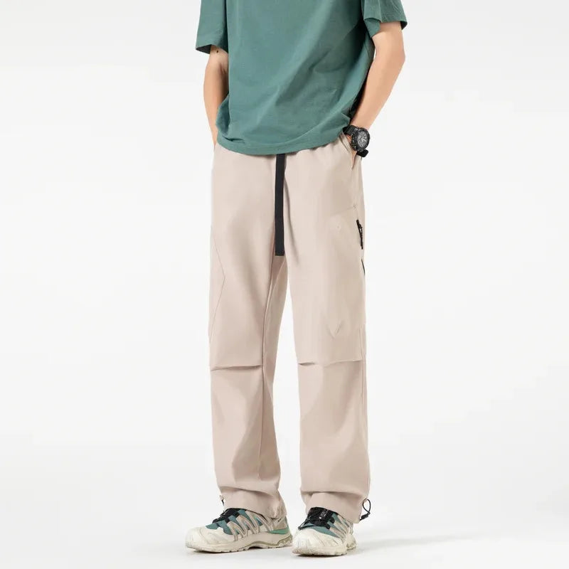 Spliced design outdoor work pants men's long pants, loose-fitting wide leg pants  straight leg casual sport pants