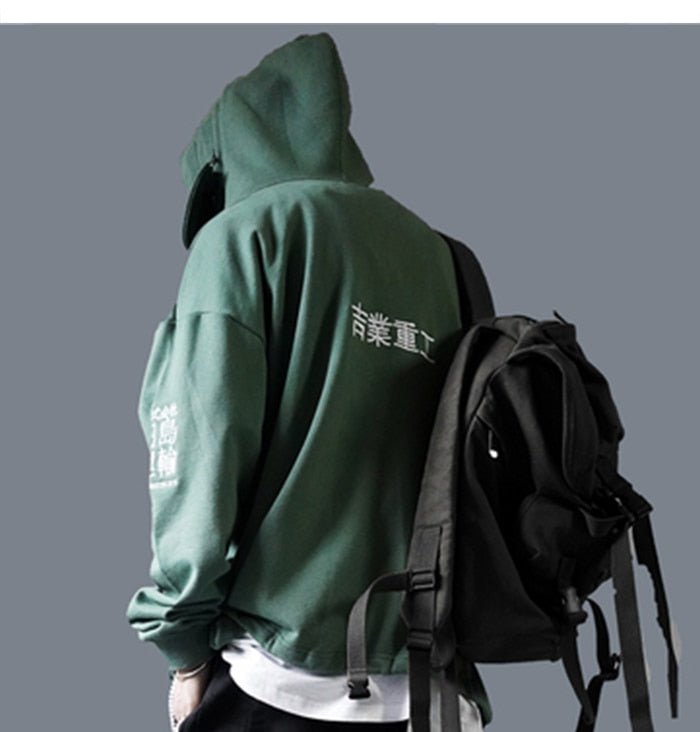 DARK Japanese Streetwear Hoodie Men Harajuku Neck Fish Mouth Pullovers Sweatshirts Oversized Hip Hop Hoodies Techwear