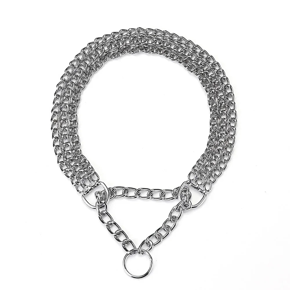 Strong Dog Chain Collar Chew Proof Triple Row Chain Adjustable Walking Collar Metal Cuban Link Dog Collar