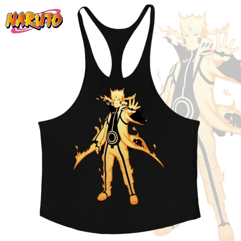 Men's Stringer Gym Vest, Racerback Thin-Strap Quick-Dry, Naruto Kurama Mode Graphic for Intense Bodybuilding