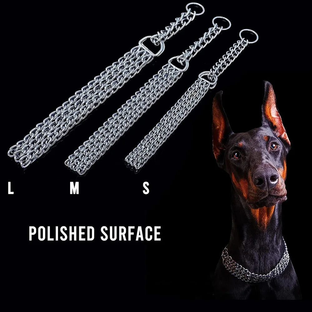 Strong Dog Chain Collar Chew Proof Triple Row Chain Adjustable Walking Collar Metal Cuban Link Dog Collar