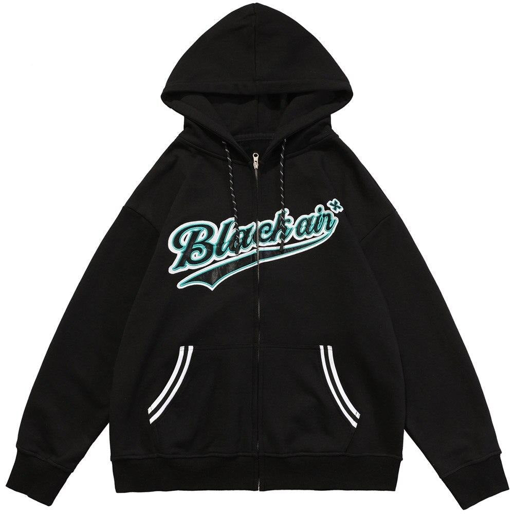 Zipper Hoodie Men Leather Letter Embroidery Hooded Coats Autumn Oversized Vintage Harajuku Sweatshirt Couple Streetwear