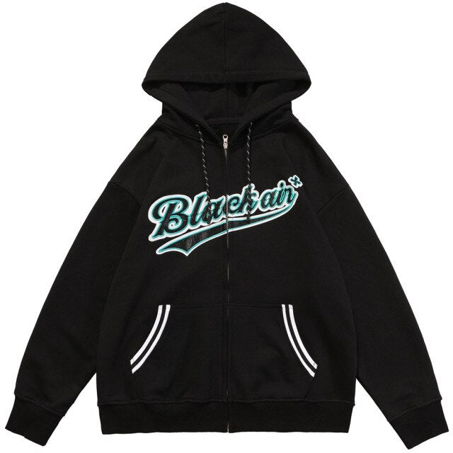 Zipper Hoodie Men Leather Letter Embroidery Hooded Coats Autumn Oversized Vintage Harajuku Sweatshirt Couple Streetwear