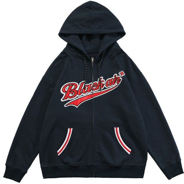 Zipper Hoodie Men Leather Letter Embroidery Hooded Coats Autumn Oversized Vintage Harajuku Sweatshirt Couple Streetwear