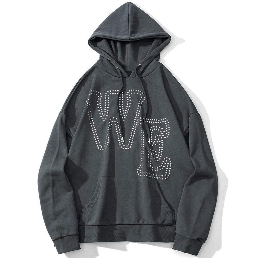 Hoodie Men Punk Rivet Melted Letter Print Sweatshirt Oversized Harajuku Gothic Diablo Style Pullovers Couple Streetwear